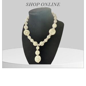 Elegant Glass White & Silver Beaded Necklace